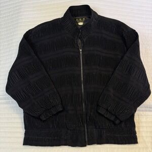 VTG 80s Maximal ADS San Francisco Black Metallic Satin Bomber Jacket Zip Sz M